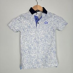 Greyson Youth Golf Polo Palmetto Tree Kiawah Island Resort Blue White M